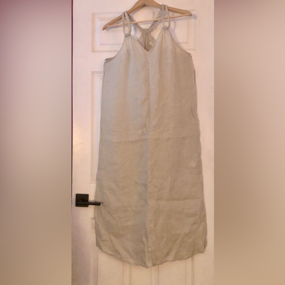 Rachel Zoe Linen Midi Dress with Braided Halter Straps in Beige - Picture 6 of 9